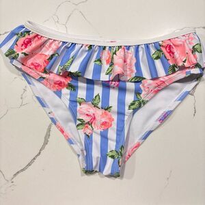 Betsey Johnson | Girls Blue Striped Floral Ruffles Bikini Bottom 2 PC Swim Suit